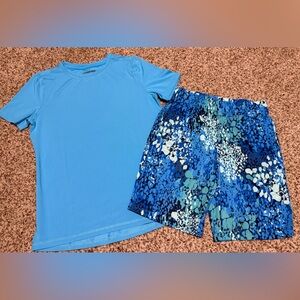 Lands' End Boys Tee & Shorts Set UPF 50 Blue Size L 10/12 NWOT
